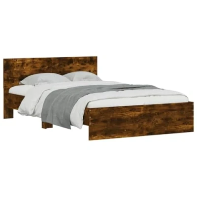 Afbeelding van vidaXL Bedframe met hoofdeinde en LED gerookt eikenkleurig 140x190 cm