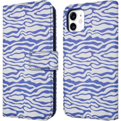 Afbeelding van iMoshion Hoesje Geschikt voor iPhone 11 Met Pasjeshouder Design Bookcase smartphone Meerkleurig / White Blue Stripes
