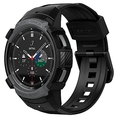 Image de Spigen Rugged Armor Pro Sacoche pour montre intelligente robuste polyuréthanne thermoplastique (TPU) gris charbon Samsung Galaxy Watch4 Classic (46 mm)