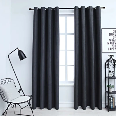 Afbeelding van Gordijnen verduisterend met ringen 2 st 140x175 cm antraciet