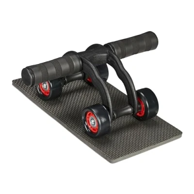 Afbeelding van Relaxdays ab wheel met 4 wieltjes inclusief kniemat roller fitnesswiel buik
