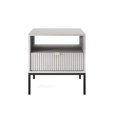 Afbeelding van Selsey Vellore Nachtkastje 54 cm grijs met een geribbelde voorkant en gouden frame
