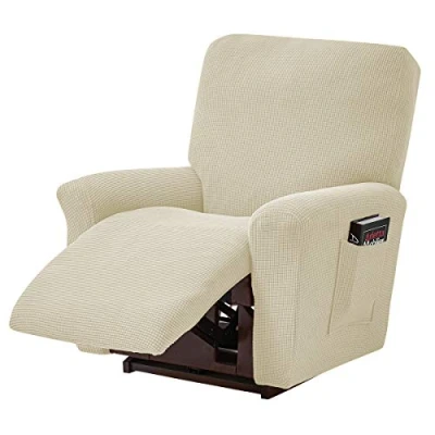Afbeelding van ele ELEOPTION Ligstoelbekleding van elastisch jacquard, zeer rekbaar, gevoerd, met zakken, ligstoelovertrek, wasbaar, relaxstoel (beige)