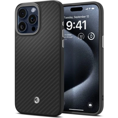 Afbeelding van Spigen Enzo Aramid Back Cover hoesje met MagSafe voor Apple iPhone 15 Pro Max Zwart