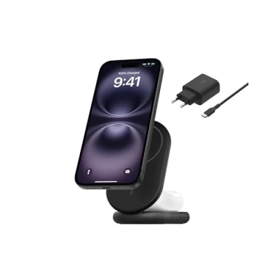 Image de Belkin Chargeur Sans Fil Boostcharge Qi2 15w Pied Magnétique 2 in 1 Noir (wiz028vfbk)
