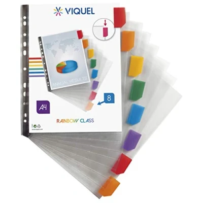 Afbeelding van Viquel Set van 8 aanpasbare tabbladen A4 MAXI RAINBOW CLASS