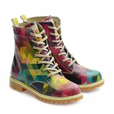 Afbeelding van Goby Dames Veterboots Geomatrix Handgemaakt Vegan Leer Maat 39