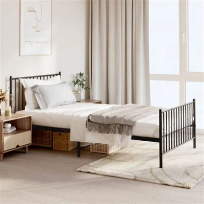 Image de vidaXL Cadre de lit métal sans matelas avec pied noir 107x203cm