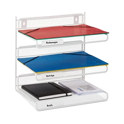Afbeelding van Relaxdays brievenbak metaal wit 3 laags brieven sorteerbak bureau sorteerrek a4