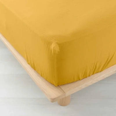 Afbeelding van douceur d&#039;intérieur, Hoeslaken, 140 x 190 cm, Angelia, geel, katoenen gaas