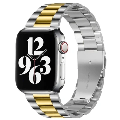 Afbeelding van Apple watch Stalen schakelband Zilver met goud Geschikt voor 42mm / 44mm 45mm 49mm
