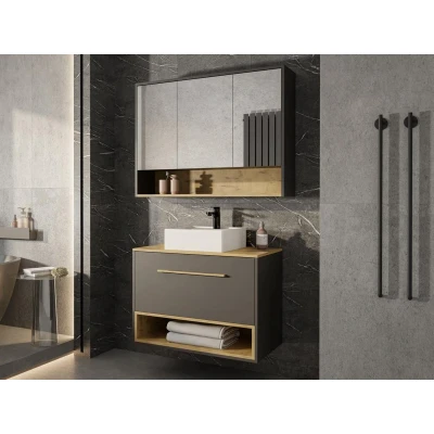 Afbeelding van Vente unique Hangend badkamermeubel antraciet met wastafel en spiegelkast 80 cm YANGRA L x H 57 D 46