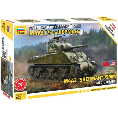 Afbeelding van 1:72 Zvezda 5063 M4A2 Sherman 75mm Medium Tank Plastic Modelbouwpakket