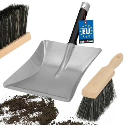 Afbeelding van KOTARBAU® handveger en schep met gegalvaniseerd stalen handvat handschep metaal set houten veger metalen stofschep