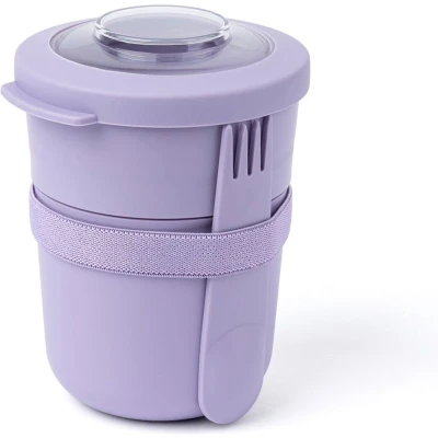 Afbeelding van Amuse Tylla Duo Lavender Morning &amp; Noon Lunchbowl Lunchbox met Spork en Rekker Transparant Tritan Deksel Voor onderweg Lekvrij Paars 150 + 450 ml