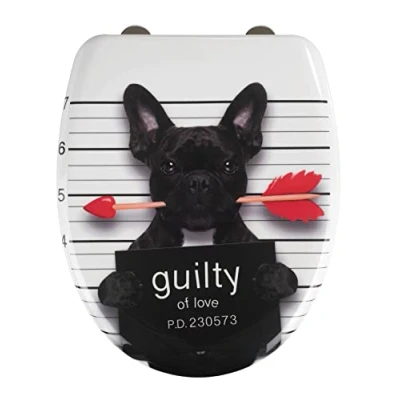 Afbeelding van WENKO wc bril met valrem, originele &quot;Guilty Dog&quot;, roestvrijstalen bevestiging, antibacterieel duroplast