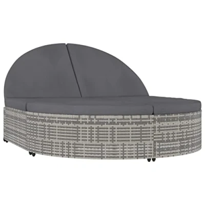 Afbeelding van vidaXL Ligbed met kussens 2 persoons poly rattan grijs