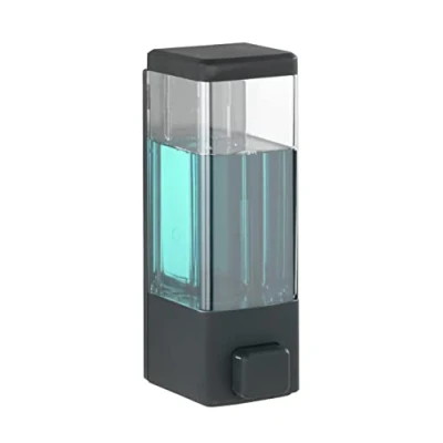 Image de WENKO distributeur de désinfectant et savon Istres Noir, mural hygiénique pour désinfectant, liquide etc., fixer sans percer, capacité : 320 ml, 6x18,5x7,5cm, matière plastique