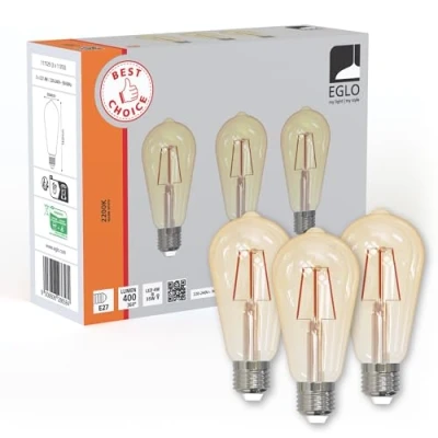 Afbeelding van EGLO Set van 3 E27 LED gloeidraadlampen, Edison vintage lamp, 4 watt (komt overeen met 40 watt), amber glas, warm wit, 2200 K, retro lamp ST64, Ø 6,4 cm