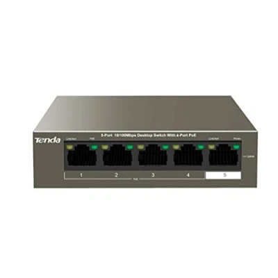 Afbeelding van Tenda PoE TEF1105P 4 63W bureau /wandschakelaar, 5 poort 10/100 Mbps, poorten tot 63 W, overbelastingsbeveiliging, professionele bliksembeveiliging, eenvoudige bediening,