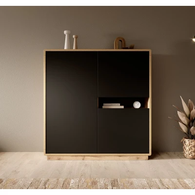 Afbeelding van Meubella Kast Acuna Mat zwart Eiken 121 cm