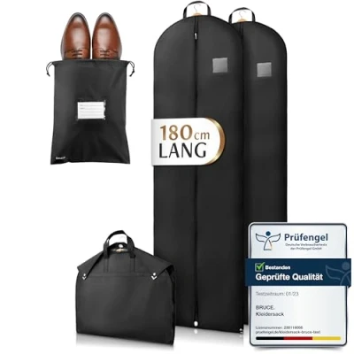 Afbeelding van Bruce.® 2 x kledinghoes inclusief 1 schoenentas [180 60 cm] hoogwaardige herenkostuumhoes voor kleding ademende kledingopbergtas reizen en opbergen