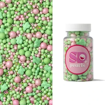 Afbeelding van SD Pearls Boules de sucre colorées pour anniversaire d&#039;enfant, baby shower, fêtes à thème et cupcakes, décoration gâteau comestible gâteaux, muffins desserts (mélange « Cactus »), 100 g