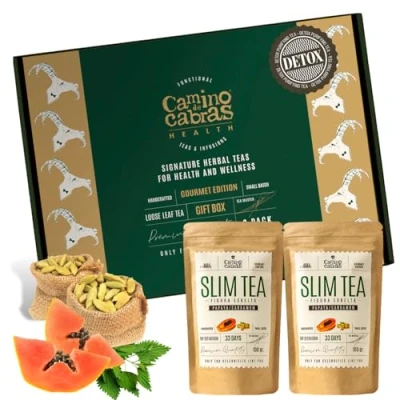 Afbeelding van SLIM TEA Cadeauset lever detox kruidenthee, afvoer krachtige waterafvoer groen, wit, paardenbloem, mat, gember, brandnetel, hibiscus, tulsi, papaja, kardemom, losse thee, 2 x 100 g