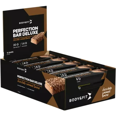 Afbeelding van Body &amp; Fit Perfection Bar Deluxe Protein Eiwitreep Chocolate Caramel Proteine repen 825 gram (15 repen)