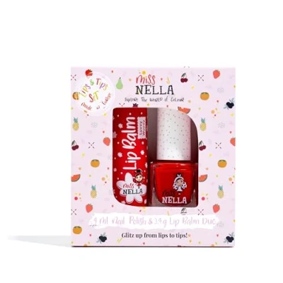 Afbeelding van Miss Nella LUVVY WUVVY Hypoallergene lippenbalsem speciaal voor kinderen + peelbare nagellak STRAWBERRY &#039;N&#039; CREAM