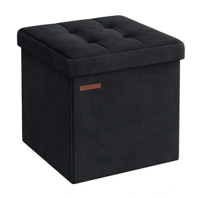 Afbeelding van SONGMICS LSF227B01 zitzak, kleine opvouwbare 38 x cm, opbergdoos, belastbaar tot 300 kg, voor woonkamer, slaapkamer, slaapzaal, inktzwart