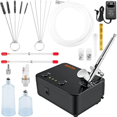 Image de VEVOR Compresseur Aérographe Professionnel Kit Complet Double Action Pistolet 0,2/0,3/0,5 mm Pression d&#039;Air Réglable pour Décoration Patisserie Tatouage Ongle Maquillage Peinture