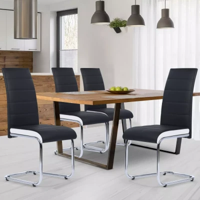 Image de Lot de 4 chaises MIA noires liseré blanc pour salle à manger