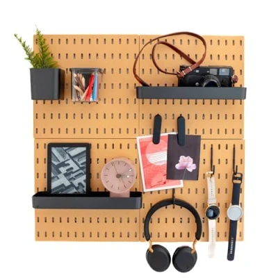 Afbeelding van L&#039;essentiel Wandorganizer voor thuis en kantoor, prikbord, 56 x cm, complete set (4 tegels van 28 cm) accessoires, wit of zwart (bruin/zwart, 4 panelen)