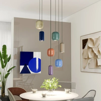 Afbeelding van Lucande hanglamp 7lichts Metaal GU10 blauw, oranje, donkerblauw, paars, geel, beige, groen