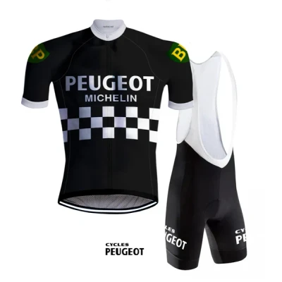 Afbeelding van Retro Wielertenue Peugeot Zwart/Wit REDTED