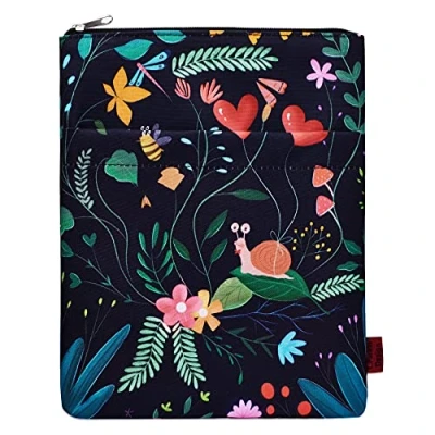 Afbeelding van Boekenbeschermhoes van wasbare stof met ritssluiting, bloemenslakpatroon, maat M, 27,9 x 22,9 cm, cadeau voor boekenliefhebbers