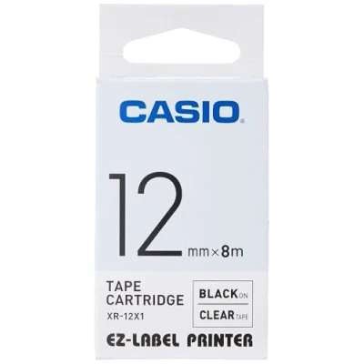 Afbeelding van Casio XR 12X1 Labeltape Tapekleur: Transparant Tekstkleur: Zwart 12 mm 8 m