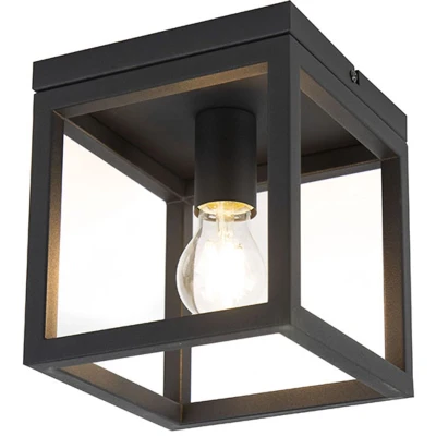 Afbeelding van QAZQA Industriële plafondlamp zwart Cage