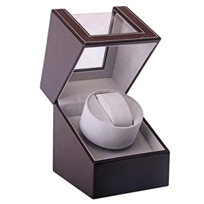 Afbeelding van LINGFANSTORE Luxe automatische opwinderbox, horlogekast met stille Mabuchi motor, werkt op batterijen of voeding van kunstleer, Bruin 125c, Luxueus