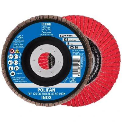 Afbeelding van PFERD 67612580 PFF 125 CO FREEZE 80 SG INOX Lamellenschijf Diameter mm Boordiameter 22.23 Legering op nikkelbasis, Superlegeringen nikkel of