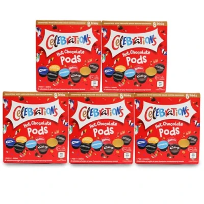 Image de Mars Hot Chocolate Celebrations Dolce Gusto capsules compatibles avec Twix, Mars, Bounty, Snickers, Galaxy, Malteser, Voie lactée et Galaxy Caramel 5 boîtes, 40