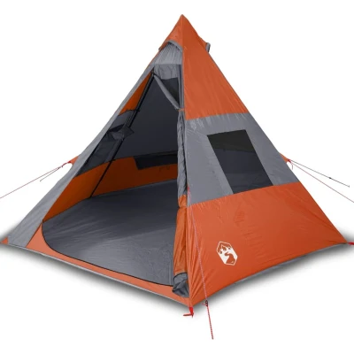 Afbeelding van Tent 7 persoons 350x350x280 cm 185T taft grijs en oranje