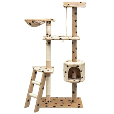Afbeelding van vidaXL Kattenkrabpaal met sisal krabpalen 150 cm pootafdrukken beige