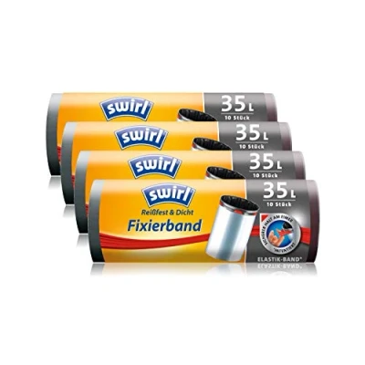 Afbeelding van Swirl 4 rollen van 10 vuilniszakken met bevestigingsband, antraciet, 35 liter