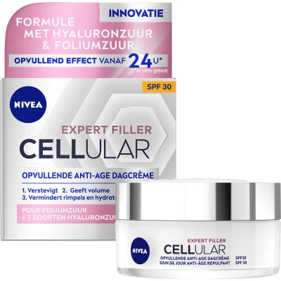 Afbeelding van NIVEA CELLular Expert Filler Anti Age Dagcrème Ouder wordende huid SPF 30 Met hyaluronzuur, creatine en Foliumzuur 50 ml