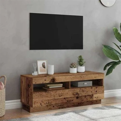 Afbeelding van Tv meubel met LED 100x35x40 cm bewerkt hout oud