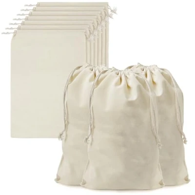 Afbeelding van Belle Vous Katoenen Mousseline Prudukt Opslag Tassen met Trekkoord (10 Pak) L30 x B20 cm Herbruikbaar, Biologisch Afbreekbaar &amp; Eco vriendelijk Groente Canvas
