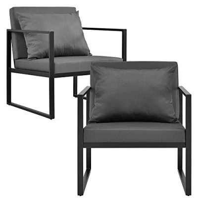 Afbeelding van Tuinstoel tuin armleunstoel set van 2 zwart 70x60x60cm