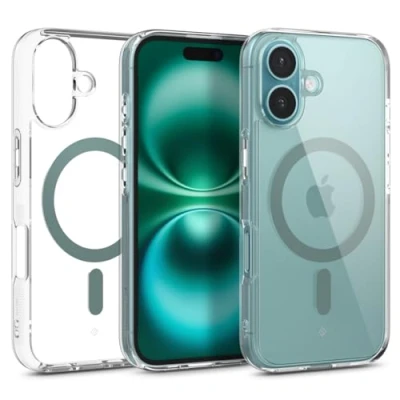 Afbeelding van Caseology Capella Mag iPhone 16 hoes [ultra transparant], magnetische beschermhoes in militaire kwaliteit voor 16, valbescherming transparant woestijngroen